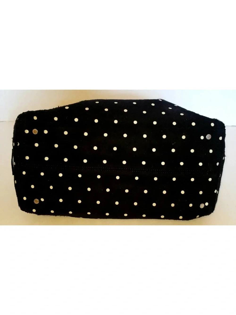Kate Spade vintage slouchy, drawstring-style black felt white polka dots purse